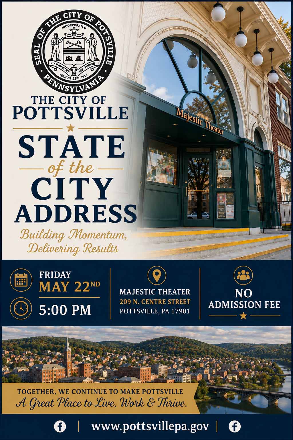 The City of Pottsville State of the City Address - Friday, May 22, 2026 at the Majestic Theater, 209 North Centre Street, Pottsville, PA 17901